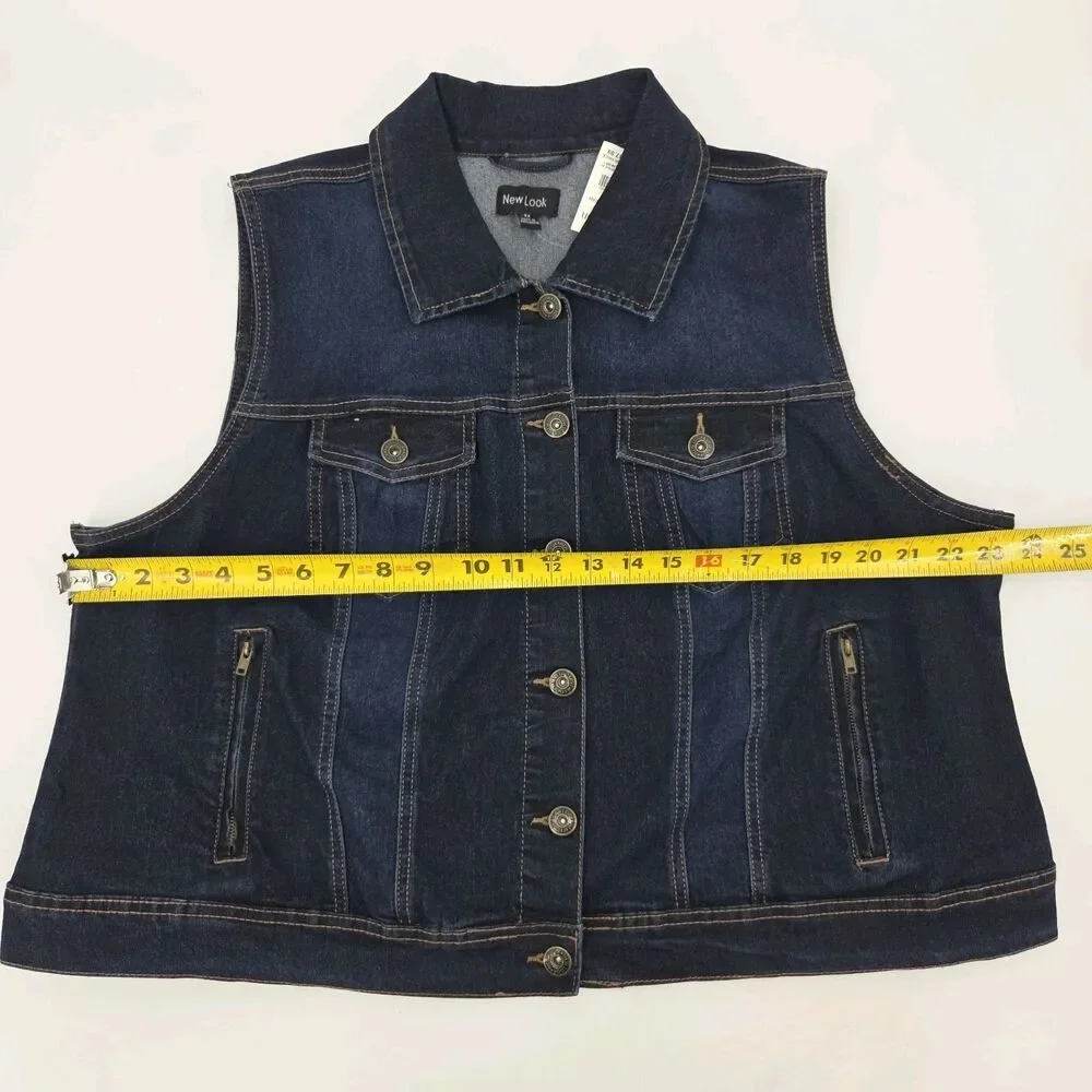 New Look Denim Jean Vest Womens Size 2X Button Up Down Western Country Cowgirl - Picture 5 of 8